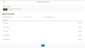The teacher evaluation request page in a student account. There is a list of educators the student can choose from or they can click Add external teacher to add an out of district educator.